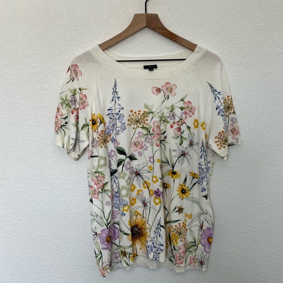 Talbots Cream Floral Print Knit Blouse- size 1X - Picture 3 of 11